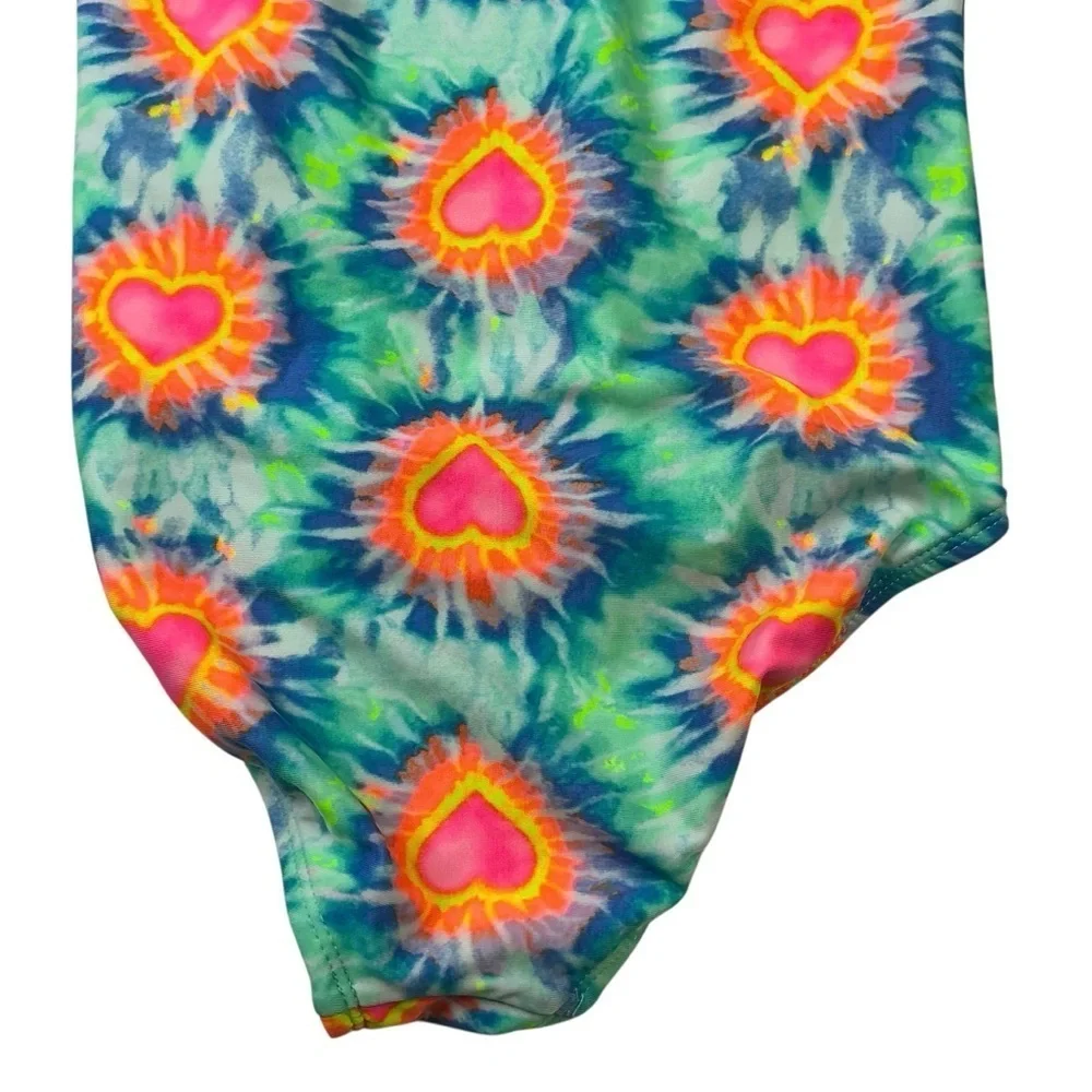 Wonder Nation Girls‎ Swimsuit Heart Tie Dye One Piece Size Medium UV Protection